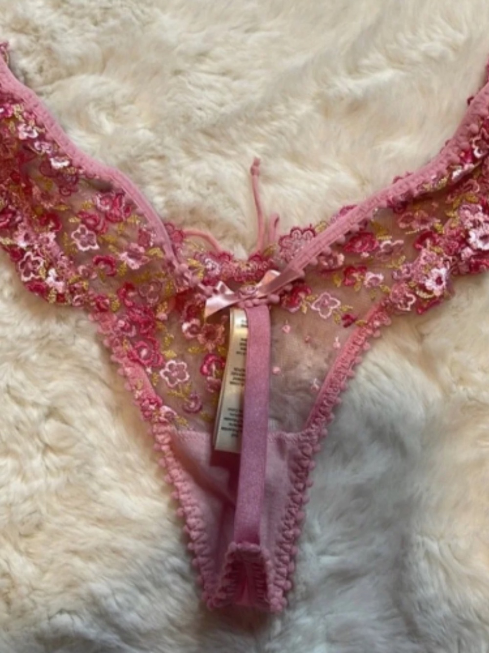 For Love And Lemons Fan Floral Pink Thong Panty XXS